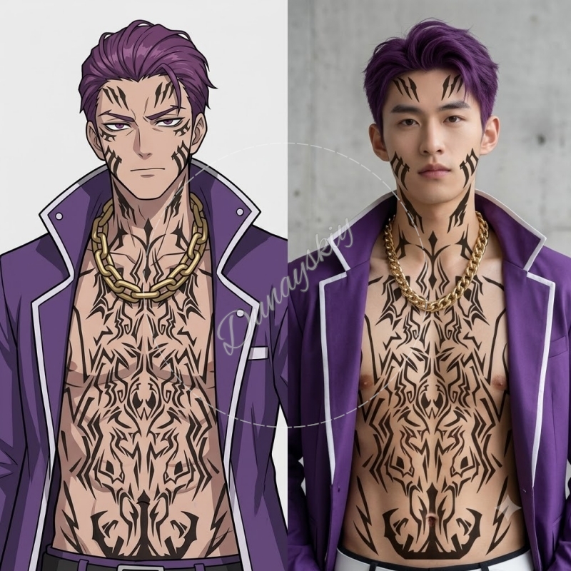 Anime Cosplay Face - Маттиас Рикардо Черный племенной узор Временные