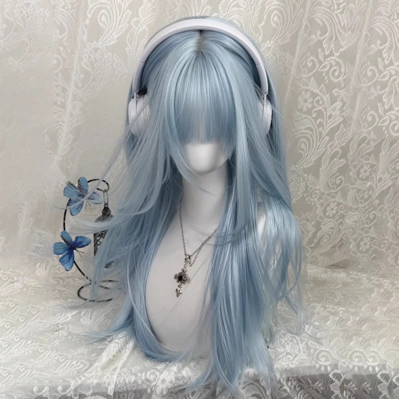 Anime Cosplay Thick - Пастельно-голубой длинный прямой парик с густой